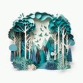 Green nature forest landscape scenery banner background paper art style. Royalty Free Stock Photo