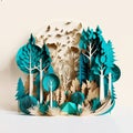 Green nature forest landscape scenery banner background paper art style. Royalty Free Stock Photo