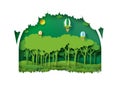 Green nature forest plantation paper art style Royalty Free Stock Photo