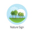 Green nature landscape icon vector or round logo for organic farms illustration sign, concept of ecological bio emblem