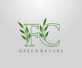 Green Nature Leaf Letter F, C and FC Logo Design. monogram logo. Simple Swirl Green Leaves Alphabet Icon Royalty Free Stock Photo