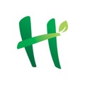 Green nature leaf bamboo initial letter h logo design