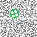 Green near gray gears background