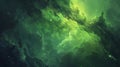 A green nebula galaxy background with a star or comet falling in space. A magical northern concept with bright borealis