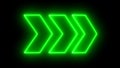 green neon arrows on a black background. 3d rendering neon green glowing up arrow abstract background
