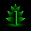 Green neon battery and branch of leaves illustration in neon light