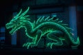 Green neon dragon. Year of the Dragon.