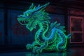 Green neon dragon. Year of the Dragon.
