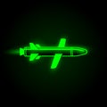 Green neon flying cruise missile vector illustration