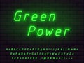 Green neon font set technical style