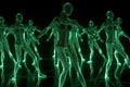 green neon hologram female team dance generative ai