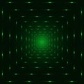 Green neon laser perspective tunnel, black background Royalty Free Stock Photo