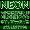 Green neon light alphabet.Vector