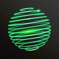 Green neon light spiral sphere vector trace trail