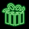 Green neon outline box with gift and ribbon bow