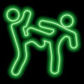 Green neon outline, two people engaged in freestyle wrestling. Athletes, fight