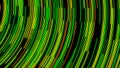 Green neon stream with striped creative texture. Animation. Abstract bending narrow neon lines flowing on black