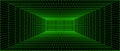 Green neon wireframe grid room. 3d background in perspective. Futuristic digital outline space. Geometric design Royalty Free Stock Photo