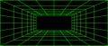 Green neon wireframe grid room. 3d perspective background. Futuristic digital outline space. Geometric design. Template Royalty Free Stock Photo