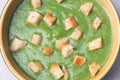 Green nettle soup in bowl Royalty Free Stock Photo