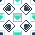Green Network port - cable socket icon isolated seamless pattern on white background. LAN port icon. Ethernet simple