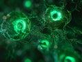 Green Neurons Under Microscope Highlighting Neural Network Connectivity in the Brain Royalty Free Stock Photo