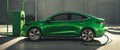 green new ev electric car parked in the street illustration generative ai art