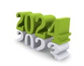 Green New Year 2024 concept 3d image on white