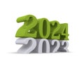 Green New Year 2024 concept 3d image on white