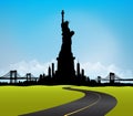 Green New York City skyline Statue of liberty Vector Royalty Free Stock Photo