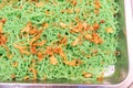 Green noodles on the pan from Thai buffet style. Royalty Free Stock Photo
