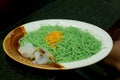 Green noodles on plate. Royalty Free Stock Photo