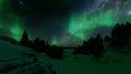 Green northern lights aurora snow in fantasy 3d style Universe space background Blue starry sky 3d Royalty Free Stock Photo