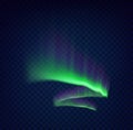 Green northern polar lights glow. Arctic aurora borealis, amazing glowing wavy illumination Royalty Free Stock Photo