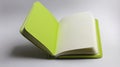 Blank Green Notebook Open on White Background A green notebook lays open on a white surface It symbolizes new beginnings fresh Royalty Free Stock Photo