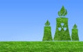 Green nuclear power plant icon on meadow . Royalty Free Stock Photo