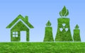 Green nuclear power plant icon on meadow . Royalty Free Stock Photo