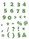 Green numbers and signs on white background