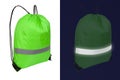 Green nylon drawstring bag with reflective tape Royalty Free Stock Photo
