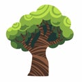 Green oak isolated on white vector. Strong cartoon tree stock flat illustration. Royalty Free Stock Photo