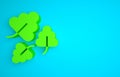 Green Oak leaf icon isolated on blue background. Minimalism concept. 3D render illustration Royalty Free Stock Photo