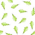 Green oak leaves background. Spring Watercolor Seamless illustration. Good for wrapping, wallpaper, packaging, fabric Royalty Free Stock Photo