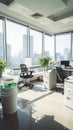 Green Oasis: A Contemporary Office Space with City Skyline View Royalty Free Stock Photo