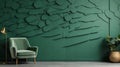 Green Oasis: A Refreshing Wall Design Against a Lush Green Background, Transforming the Space into a Tranquil Retreat of Nature\'s