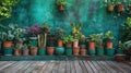 Green Oasis: Stylish Home Garden Interior with Beautiful Plants, Cacti, Succulents, and Air Plants in Designer Pots and Green Royalty Free Stock Photo