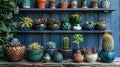 Green Oasis: Stylish Home Garden Interior with Beautiful Plants, Cacti, Succulents, and Air Plants in Designer Pots and Green Royalty Free Stock Photo