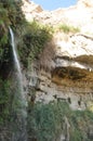 A green oasis with a waterfall and lakes in the Ein Gedi National Park in Israel on the Dead Sea Royalty Free Stock Photo