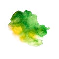 Green ocher splash watercolor. abstract hand drawn illustration. green blot