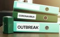 3 green office folders with text Coronavirus Outbreak Royalty Free Stock Photo