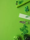 Green office utensils Royalty Free Stock Photo
